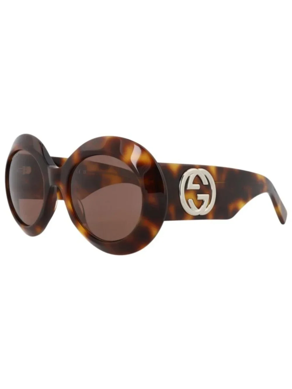 New Gucci Women's Sunglasses Round Oval Recycled Acetate Frame Havana Havana